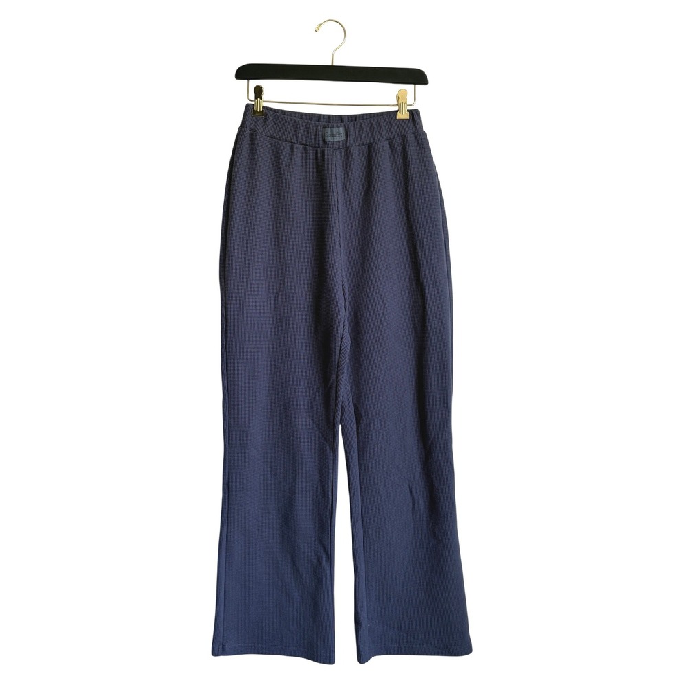 Comfrt Waffle Knit Thermal Lounge Pants Blue Grey Small Wide Leg Sweatpants